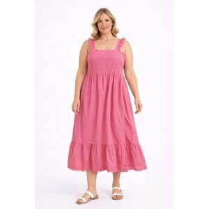 Pink Midi Dress Womens Size 12 Ruffle Strap Tiered Skirt